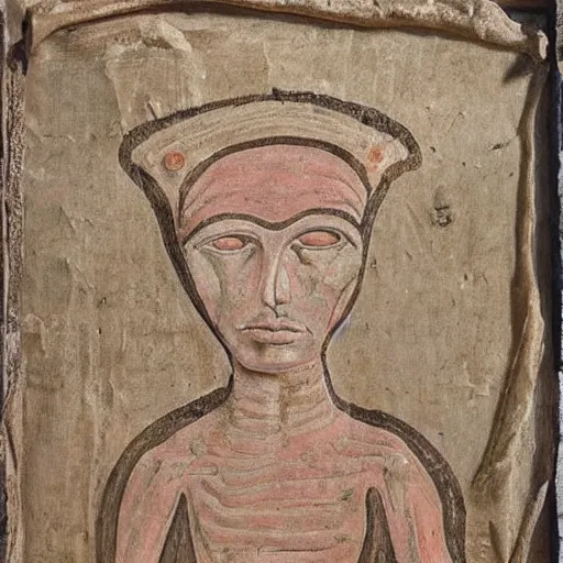 Prompt: dramatic portrait of an alien in the style of fayum mummy portraits of the imperial roman era ( 1 st century bc - 1 st century ad