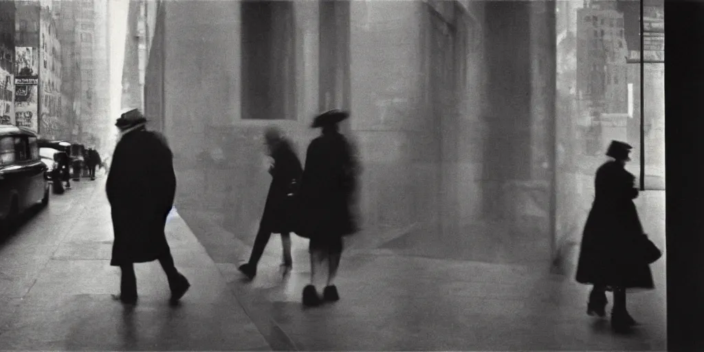 Prompt: blurry, street photography by saul leiter