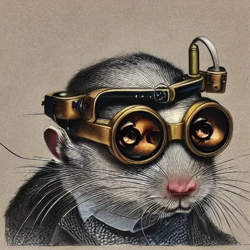 Prompt: a rat with steampunk googles, by Zeng Fanzhi