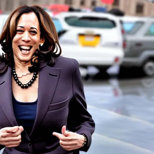 Image similar to kamala harris falling off a bicycle into a puddle of chocolate