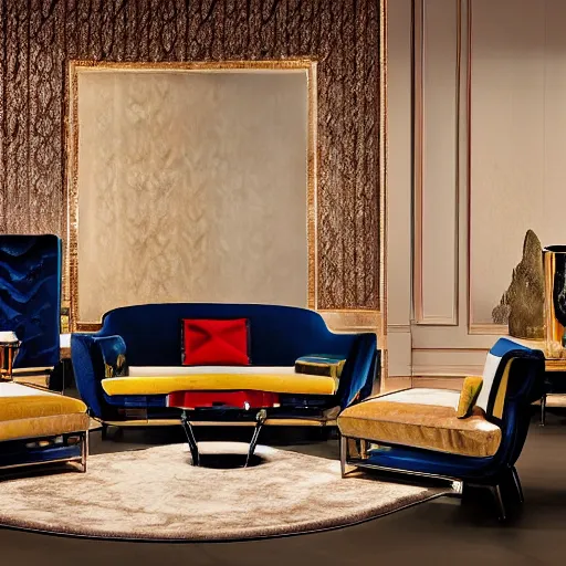 Image similar to critically acclaimed furniture design collection by gucci in a showroom