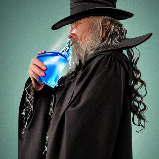 Image similar to angry wizard drinking water