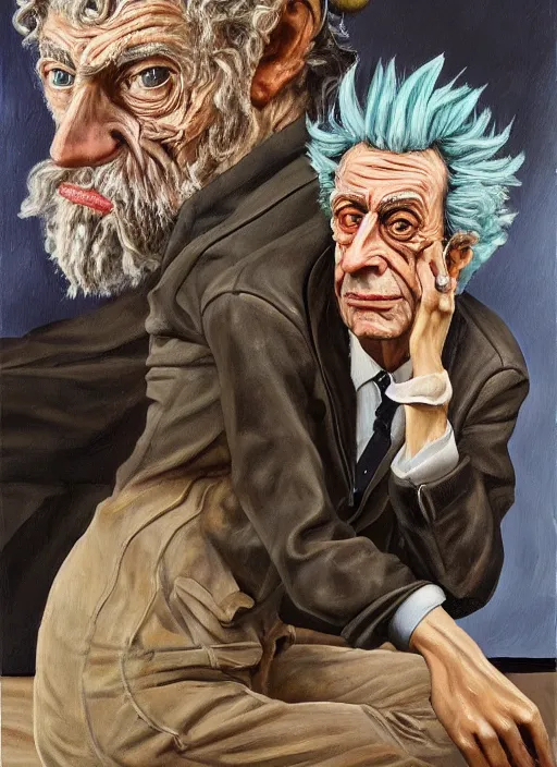 Prompt: Real life Rick Sanchez, painted by Lucian Freud, highly detailed, 8k