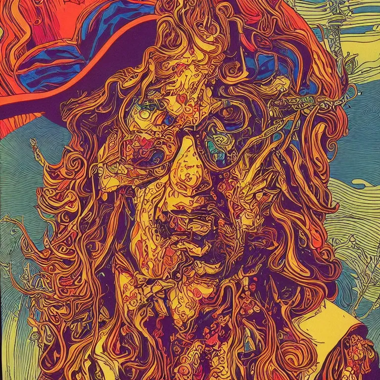 Prompt: beautiful colorful hyperrealist highly detailed psychedelic music poster'angry harold ramis ', psychedelic art nouveau, beautiful high contrast colored wood engraving, moebius comic style, shocking detail trending on artstation 8 k