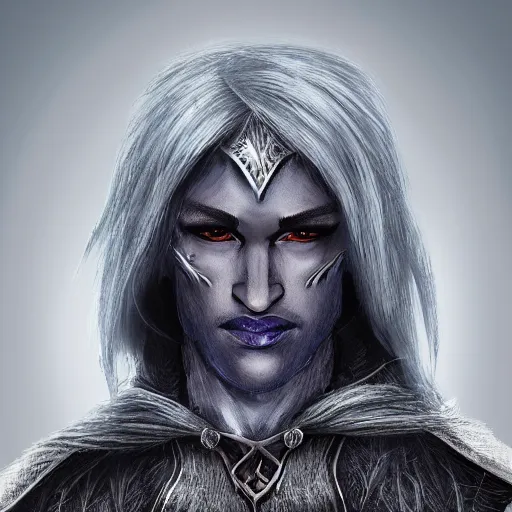 Prompt: a head and shoulders portrait photo of a male drow elf wizard