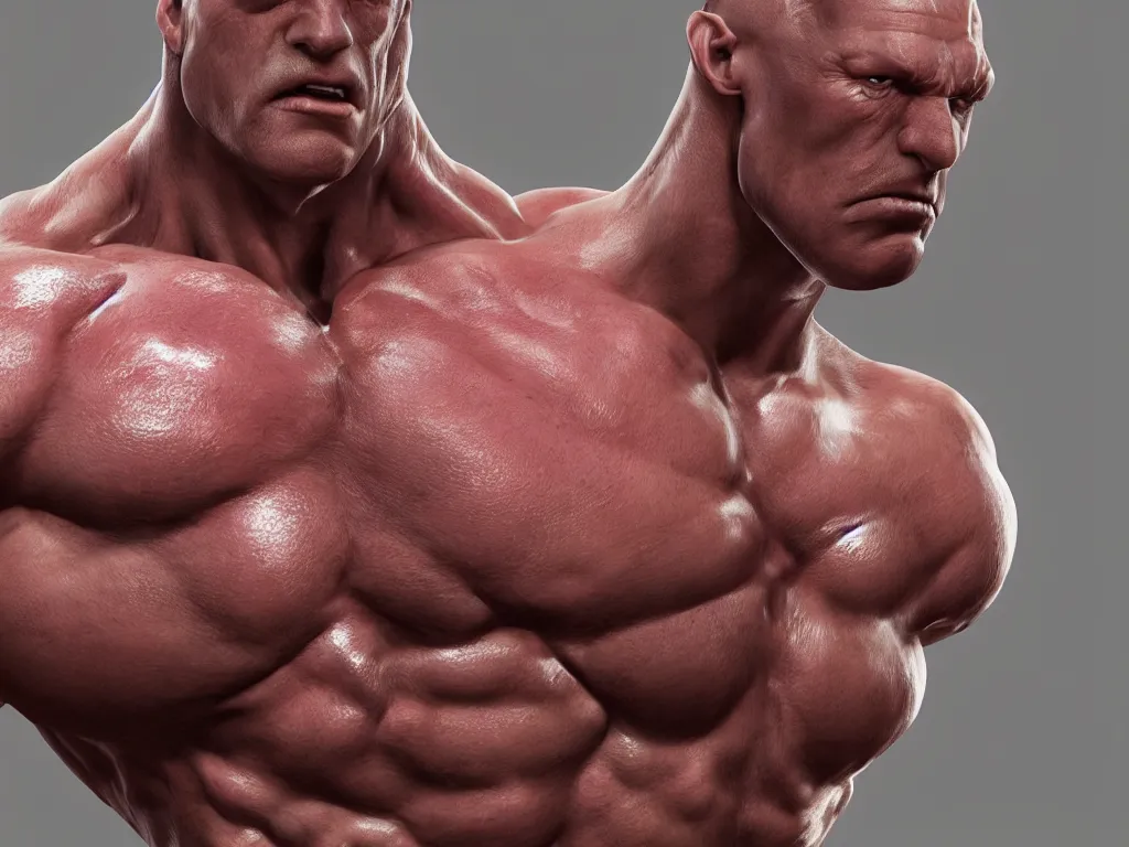 Image similar to game concept art, muscular, wide muscular shoulders, crustacean head, sharp teeth, hyperrealism, artstation, cgsociety, zbrush, no background