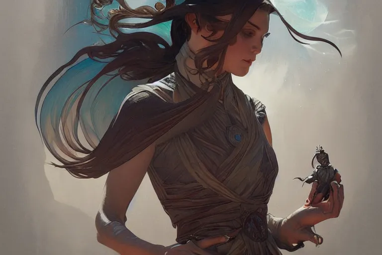 Image similar to combination 1930s ancient mage, highly detailed, digital painting, artstation, concept art, sharp focus, illustration, art by artgerm and greg rutkowski and alphonse mucha