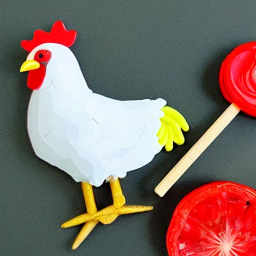 Prompt: a chicken on a lolly stick, photo realistic