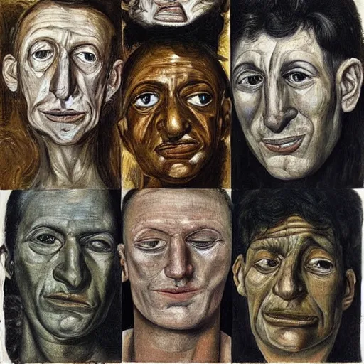 Prompt: human faces showing multiple emotions by lucien freud