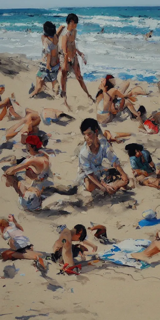 Prompt: oil painting scene from beach by kim jung gi