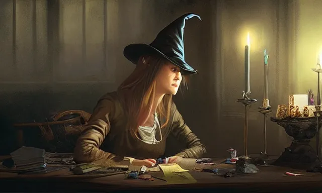 Image similar to witch doing a card trick, cardistry, cards, fantasy, digital art, soft lighting, wide shot, 8 k, fantasy concept art by greg rutkowski