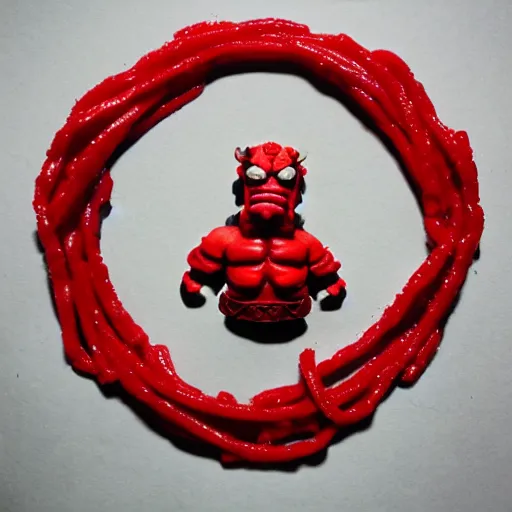 Prompt: hellboy made from twizzlers