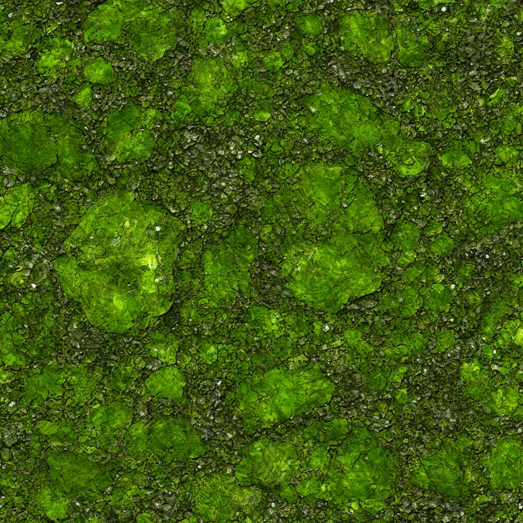 Prompt: 4K close up mossy stone texture. High quality PBR material.