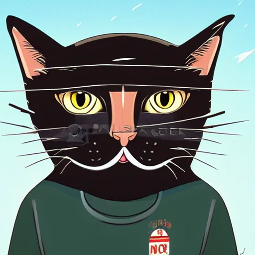 Image similar to a cat dressed as a terrorist, illustration, funny, caricature, hd, 8 k, hyper detailed,