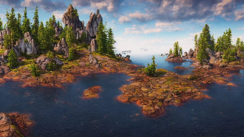 Image similar to swedish archipelago, fantasy artwork, very very very beautiful scenery, hd, hdr, ue5, ue6, unreal engine 5, cinematic 4k wallpaper, 8k, ultra detailed, high resolution, artstation, award winning