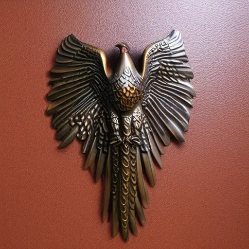 Image similar to gorgeous ornated bronze realistic detailed sacred falcon wall decoration with filigree
