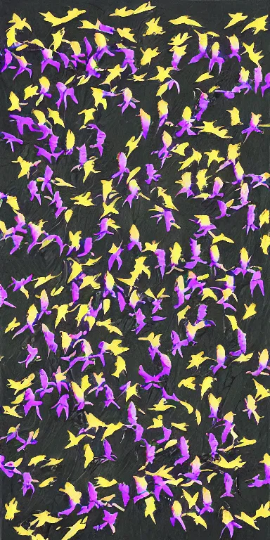 Prompt: flock of ravens made of black! rose petals!!, expressionist, album art