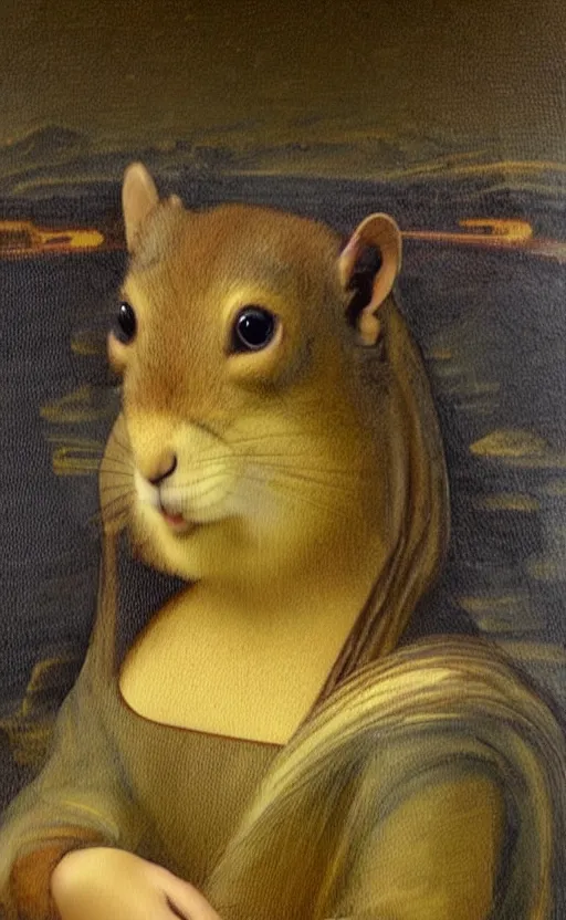 Prompt: Painting of a squirrel in a style of Mona Lisa