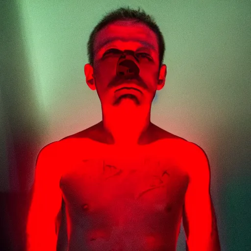 Image similar to a man with red glowing eyes