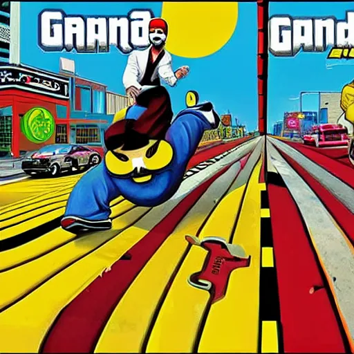 Prompt: Pac-Man on grand theft auto