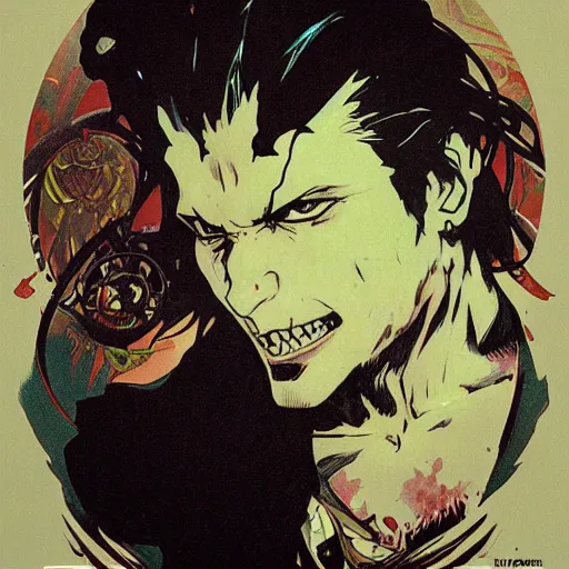 Prompt: alphonse mucha yoji shinkawa disney horror ugly man weathered