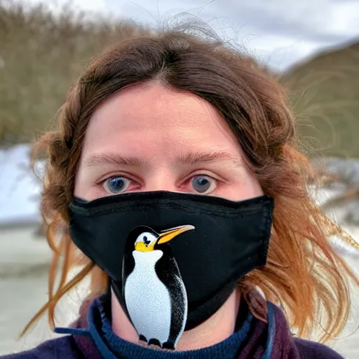 Prompt: penguins wearing a face mask
