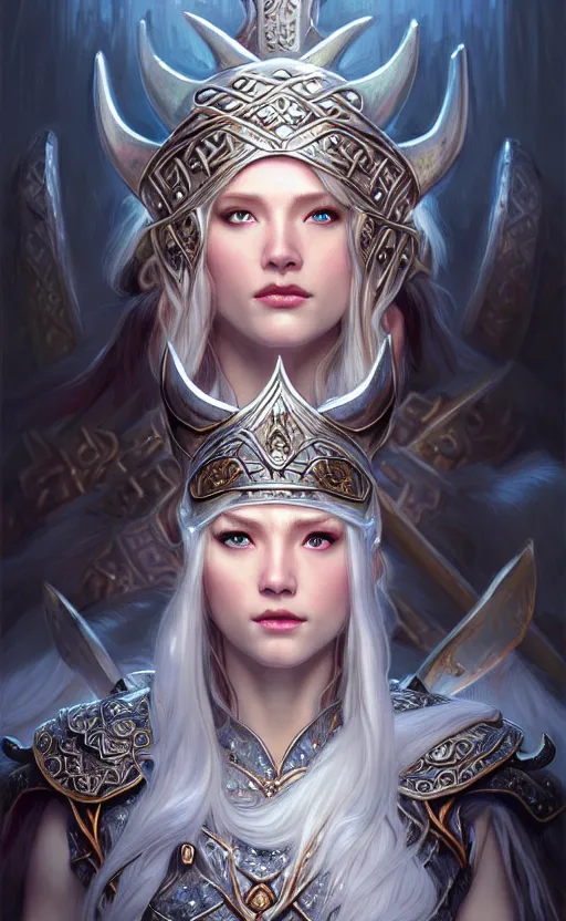 Image similar to opal viking warrior, regal, elegant, winter, snow, beautiful, stunning, hd, illustration, epic, d & d, fantasy, intricate, elegant, highly detailed, wide angle, digital painting, artstation, concept art, smooth, sharp focus, illustration, wallpaper, art by artgerm and greg rutkowski and alphonse mucha and jin xiaodi