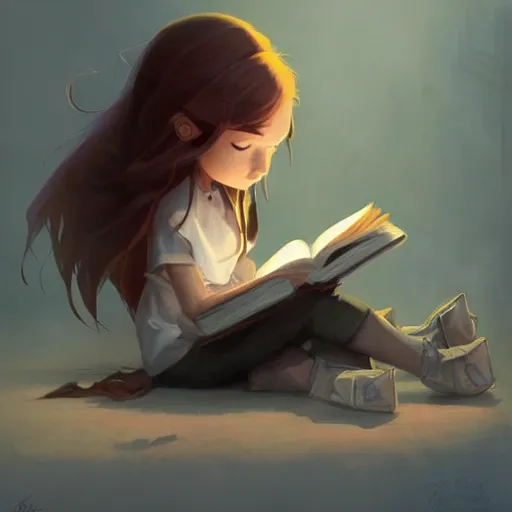 Prompt: a pixar girl reading a book, long hair flowing down, symmetrical!, style of by Jordan Grimmer and greg rutkowski, crisp lines and color,