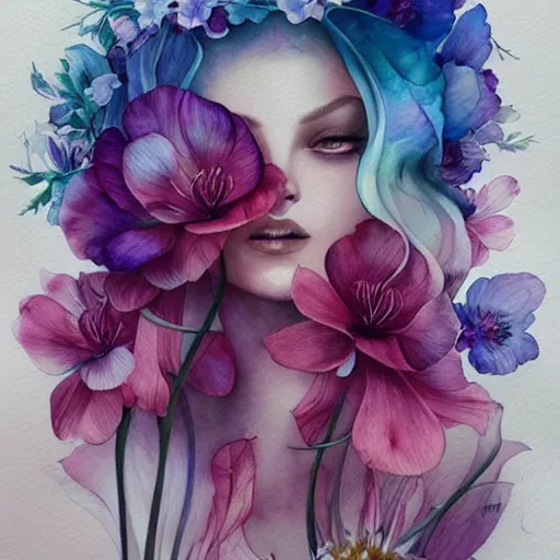 Prompt: watercolor flower by anna dittmann