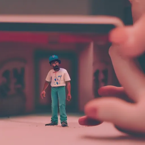 Image similar to a cinematic film still of a claymation stop motion film starring chance the rapper as a college student, shallow depth of field, 8 0 mm, f 1. 8