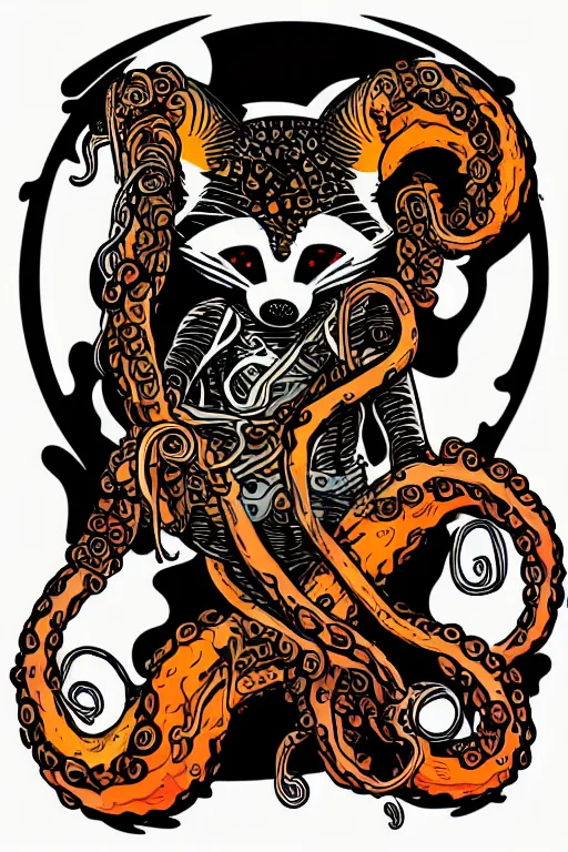 Image similar to Racoon with tentacles, the devil, sticker, blood thirsty, spawn of Satan, burning in hell, blood, evil, colorful, illustration, highly detailed, simple, smooth and clean vector curves, no jagged lines, vector art, smooth