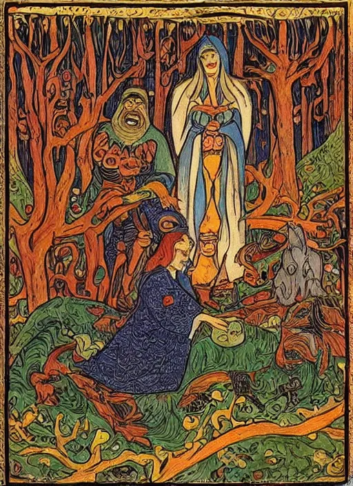 Image similar to scary slavic tale ; ivan bilibin style ; 8 k ; sharp focus