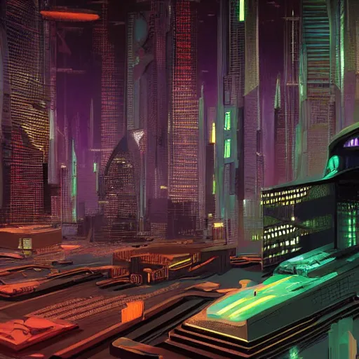 Image similar to a futuristic cyberpunk version of persepolis