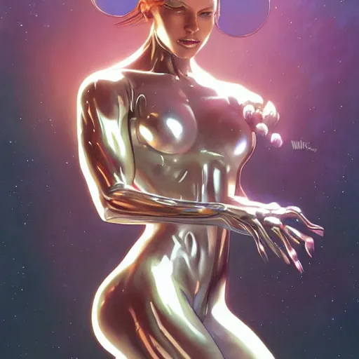 Prompt: posing alien digital artwork by artgerm and wlop and alex ross and alphonse mucha, trending on artstation