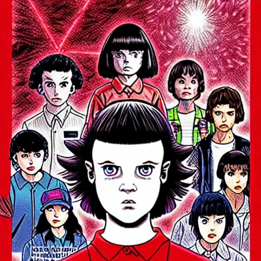 Image similar to stranger things 4 season manga by junji ito