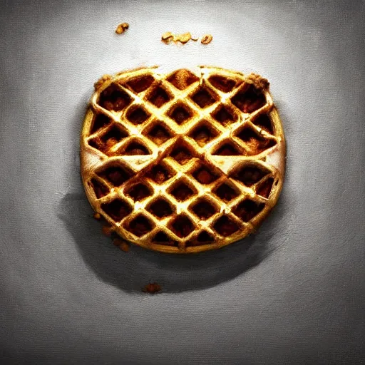 Image similar to hyperrealistic mixed media high resolution painting of an angry sentient waffle, stunning 3d render inspired art by István Sándorfi and Greg Rutkowski and Unreal Engine, perfect facial symmetry, dim volumetric lighting, 8k octane beautifully detailed render, full body shot, post-processing, extremely hyper-detailed, intricate, epic composition, highly detailed attributes, highly detailed atmosphere, cinematic lighting, masterpiece, trending on artstation, very very detailed, masterpiece, stunning, flawless structure, lifelike texture, perfection,