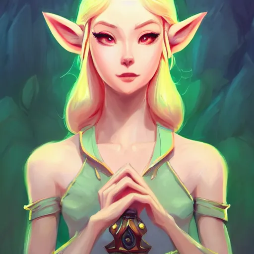 Prompt: a portrait of zelda, elegant, art by lois van baarle and loish and ross tran and rossdraws and sam yang and samdoesarts and artgerm and saruei and disney and wlop, digital art, highly detailed, intricate, sharp focus, trending on artstation hq, deviantart, unreal engine 5, 4 k uhd image