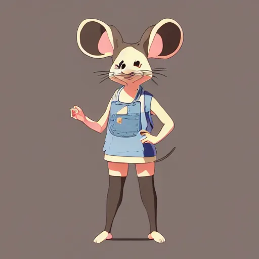 Image similar to in the style of studio ghibli, anthropomorphic mouse, female, wearing denim shorts and tank top, detailed, intricate, aesthetic, artistic, ambient occlusion, volumetric light effect, 8 k resolution