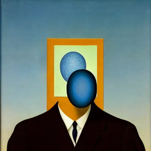 Image similar to A man\'s eyes containing the universe, by René Magritte