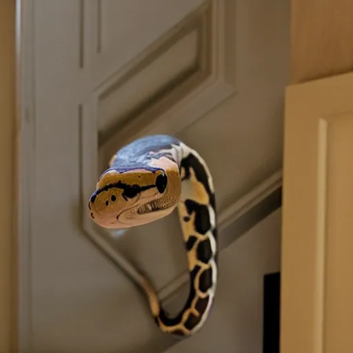 Image similar to ball python inside a house captured by home camera