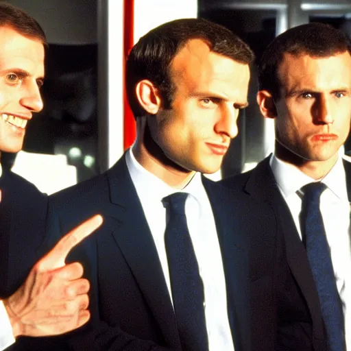 Prompt: the three sons of Emmanuel Macron in American Psycho (1999)