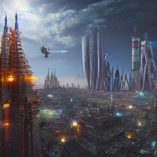 Prompt: a beautiful and highly detailed digital nepali architecture, cyberpunk, rockets flying in the background, entire city in view, intricate details, epic scale, insanely complex, 8 k, sharp focus, hyper realism, fantasy landscape, psychedelic, by caspar friedrich