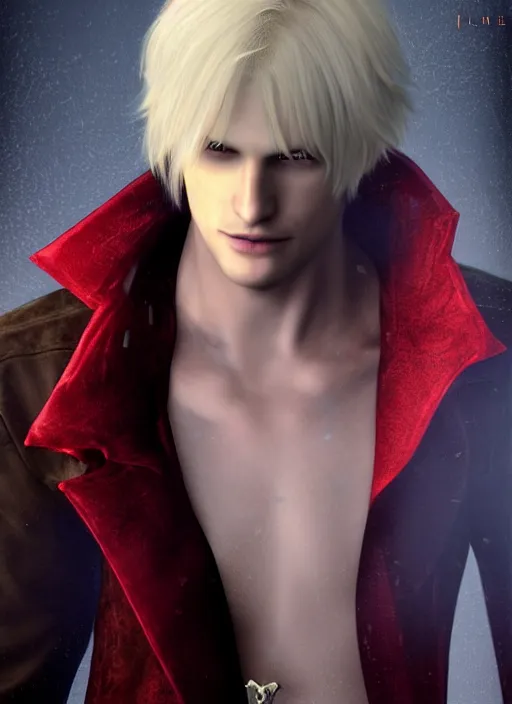 KREA - portrait of dante from devil may cry 4, medium length hair,  realistic, high quality, unreal engine, highly detailed face, sharp focus,  depth of field, ambient lighting, ray tracing, 8k, hdr