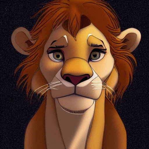 Image similar to a full-height portrait of Simba form the Lion King look like an ordinary boy with beautiful hear and head, wearing jeans and a white T-shirt, digital art style