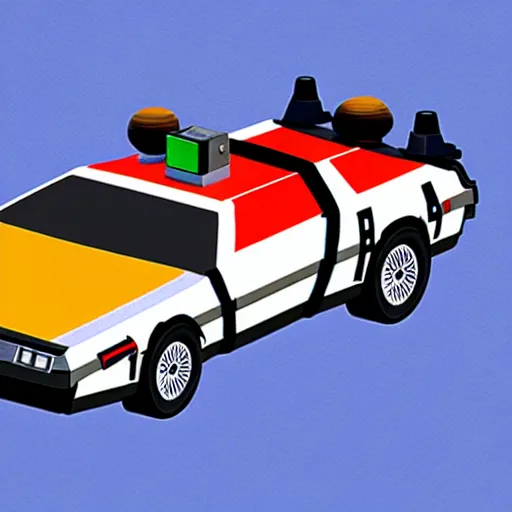 Image similar to back to the future delorean, mario kart 6 4 screenshot, low poly, aliased