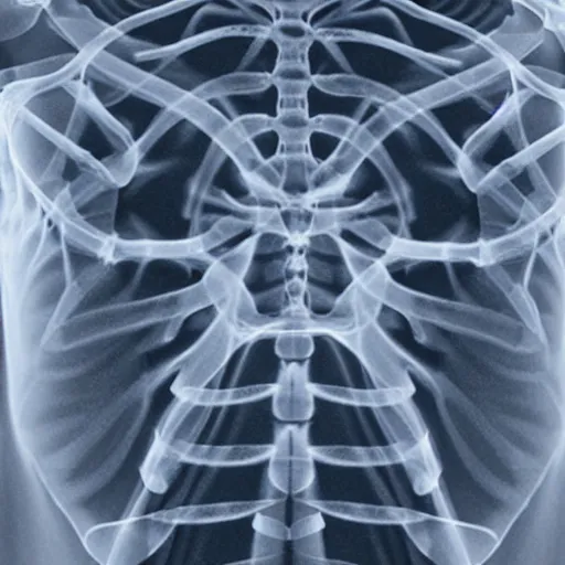 Prompt: xray showing racoon trapped in ribcage
