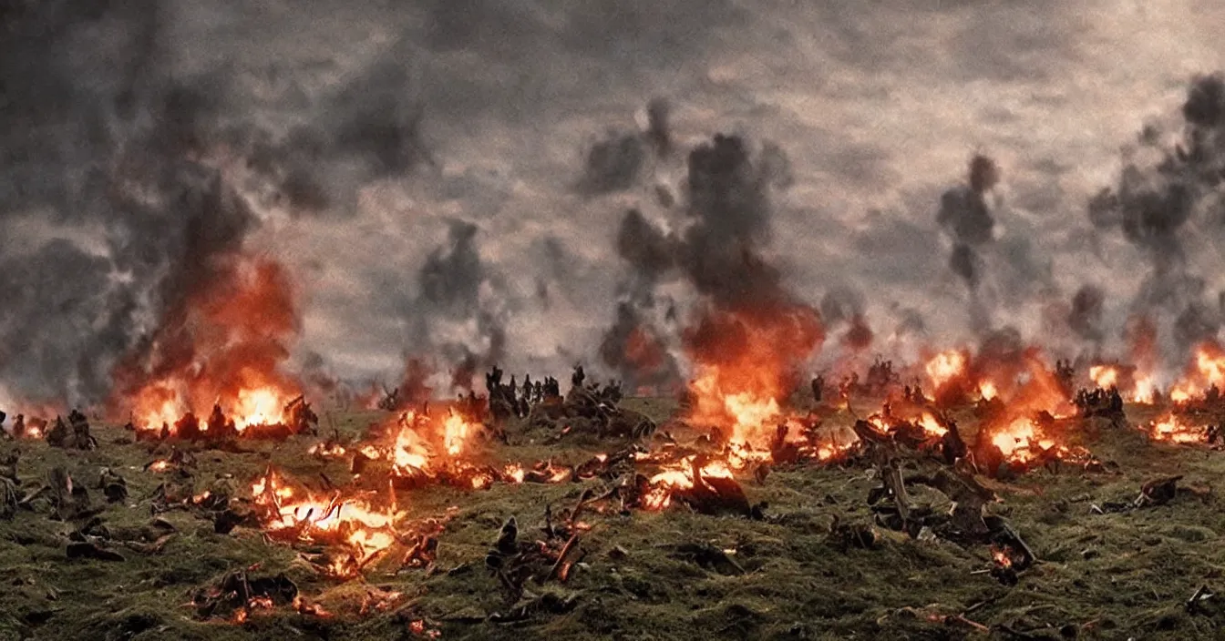 Prompt: Battle of Passchendaele, World War 1, wartorn battlefield with embers, Imax cinematography