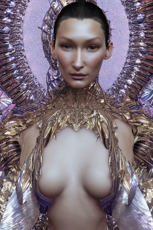 Image similar to a highly detailed metahuman 4 k close up render of an alien goddess bella hadid as aphrodite in iris van herpen dress schiaparelli in diamonds swarovski and jewelry in style of alphonse mucha gustav klimt trending on artstation made in unreal engine 4