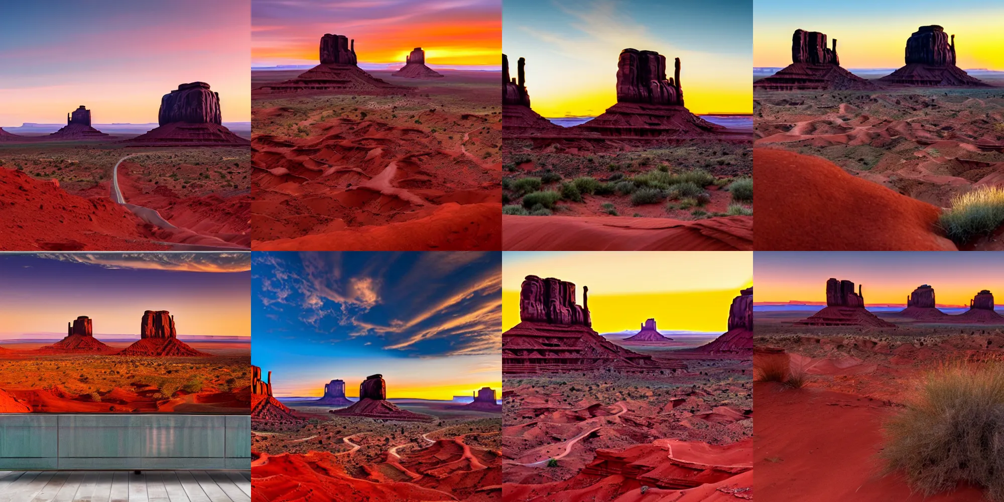 Prompt: photo of monument valley as the sun is setting, deep focus, highly detailled, 8 k uhd, award - winning photography