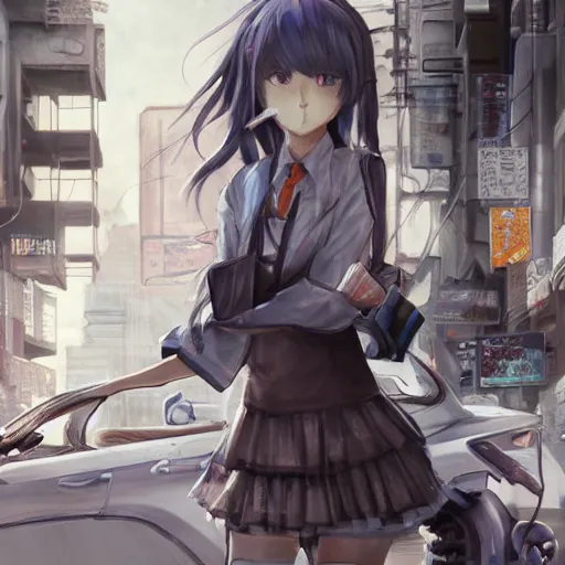 Image similar to dynamic composition, motion, ultra-detailed, incredibly detailed, a lot of details, amazing fine details and brush strokes, colorful and grayish palette, smooth, HD semirealistic anime CG concept art digital painting, watercolor oil painting of Clean and detailed post-cyberpunk sci-fi close-up schoolgirl in asian city in style of cytus and deemo, blue flame, relaxing, calm and mysterious vibes,, by a Chinese artist at ArtStation, by Huang Guangjian, Fenghua Zhong, Ruan Jia, Xin Jin and Wei Chang. Realistic artwork of a Chinese videogame, gradients, gentle an harmonic grayish colors. set in half-life 2, Matrix, GITS, Blade Runner, Neotokyo Source, Syndicate(2012), dynamic composition, beautiful with eerie vibes, very inspirational, very stylish, with gradients, surrealistic, dystopia, postapocalyptic vibes, depth of field, mist, rich cinematic atmosphere, perfect digital art, mystical journey in strange world